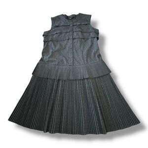 Paule Ka Eyelet Pleated Belted Tiered Black Sleeveless Dress Women’s Size 42